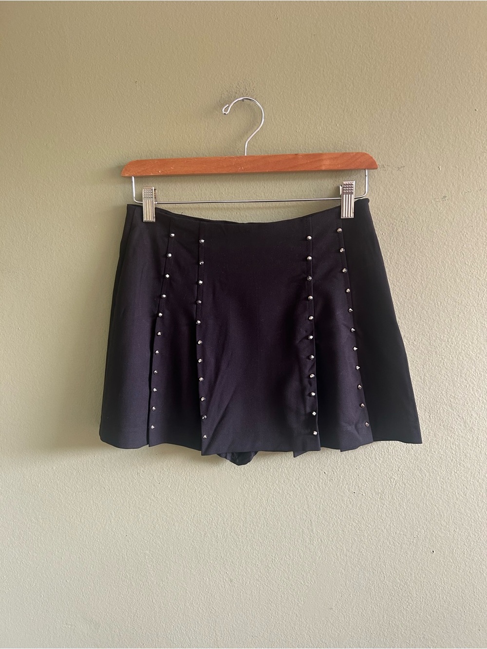 Zara Black Mini Skort with Silver Studs Sz XS